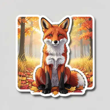 a red fox sitting in an autumn clearing, sticker style, FLUX.2