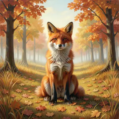 a red fox sitting in an autumn clearing, surrealism style, FLUX.2