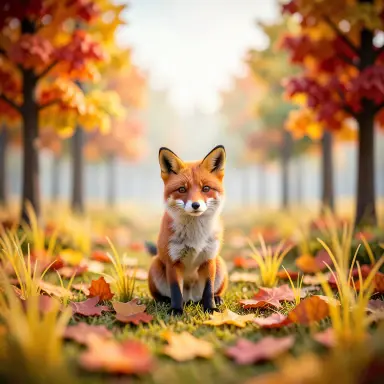 a red fox sitting in an autumn clearing, tilt-shift style, FLUX.2