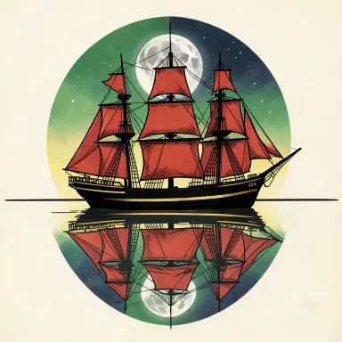 a clipper ship on a mirror-flat sea under the full moon, traditional tattoo style, FLUX.2