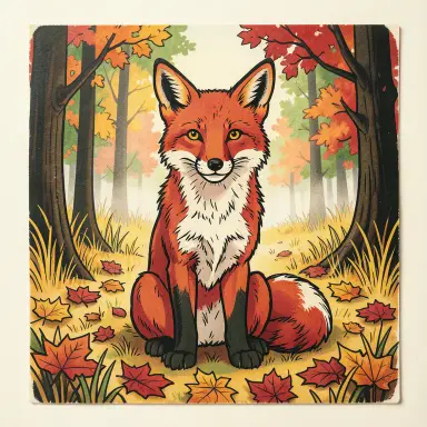 a red fox sitting in an autumn clearing, traditional tattoo style, FLUX.2