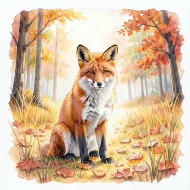 a red fox sitting in an autumn clearing, watercolor style, FLUX.2