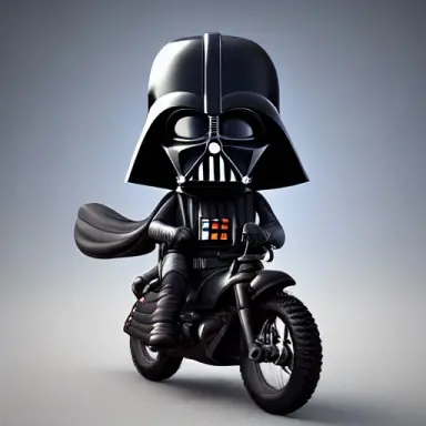 cute darth vader style minion, riding small bike, highly detailed, unreal engine, octane render, 4k 02