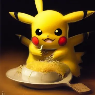 pikachu eating spagetti stablediffusion artwork