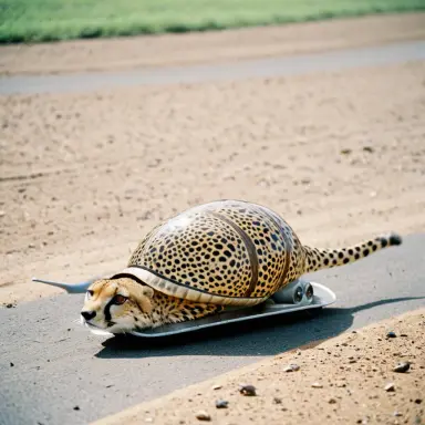 a cheetah as a snail racer 35mm film photograph