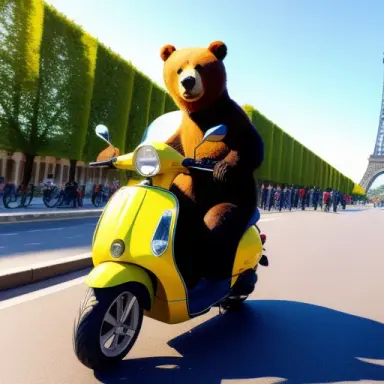 a Bear on a scooter in Paris