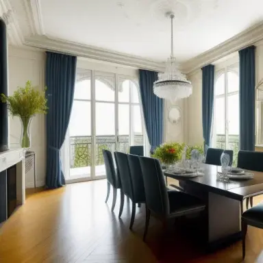 Parisian contemporary interior penthouse big dining room, f