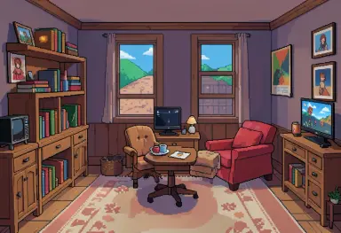 pixel art of a game room