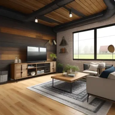 living room set up industrial theme,