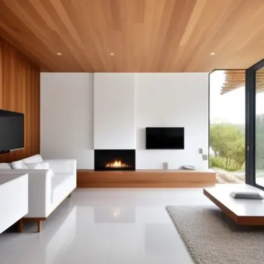 modern minimalist style, log style, white. living room.,