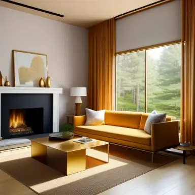 architectural digest photo of a japanese and scandinavian design style living room with lots of golden light, hyperrealistic sur