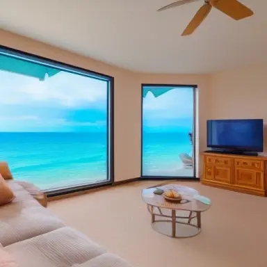 (12k hd tv), beautiful clear ocean water, no furniture