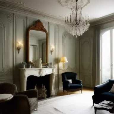 Parisian luxurious interior living room bedroom, light walls