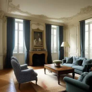 Parisian luxurious interior living room, light walls