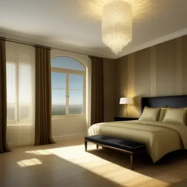 luxurious interior bedroom, light walls, textile