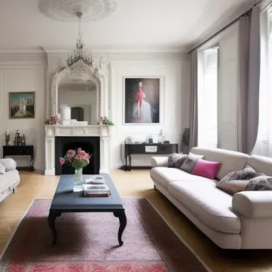 Parisian style interior of big living room