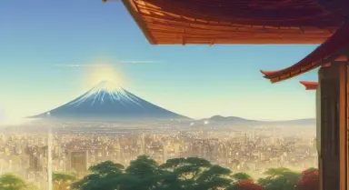 best high quality landscape, in the morning light, Overlooking TOKYO beautiful city with Fujiyama， from a tall house, by greg ru