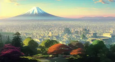 best high quality landscape, in the morning light, Overlooking TOKYO beautiful city with Fujiyama， from a tall house, by greg ru
