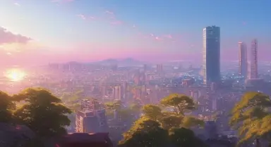 best high quality landscape, in the morning light, Overlooking TOKYO beautiful city from a tall bulding, by greg rutkowski and t