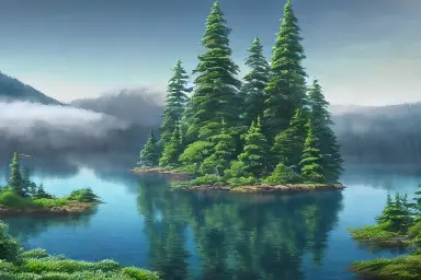 landscape lake isle with pine trees 0123