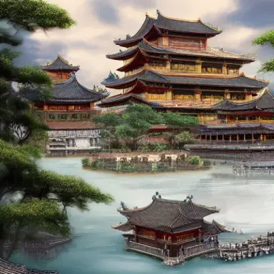 advanced scene fantasy concept art, the center position is a combination of chinese and western buildings hovering in the middle