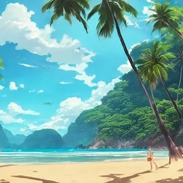 beach bay palm tree sea artwork