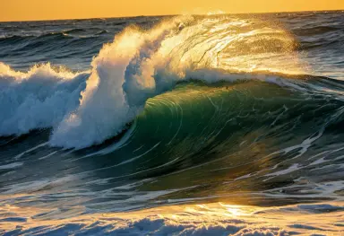 a wave curling in golden light photograph