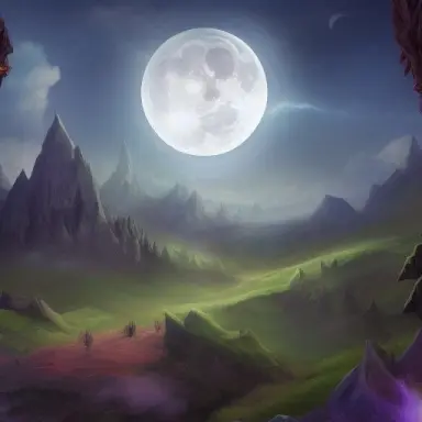 fantasy one big moon portrait landscape, hearthstone style, highly detail, horror