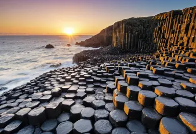 giant s causeway basalt columns at sunset photograph