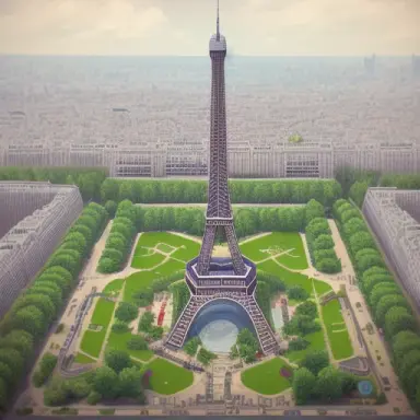 this is Bird Eye View,zoom in to 300mm,a Eiffel Tower in the yard,artstation
