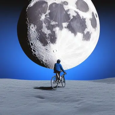 a person riding a bike in the moon, photorealistic