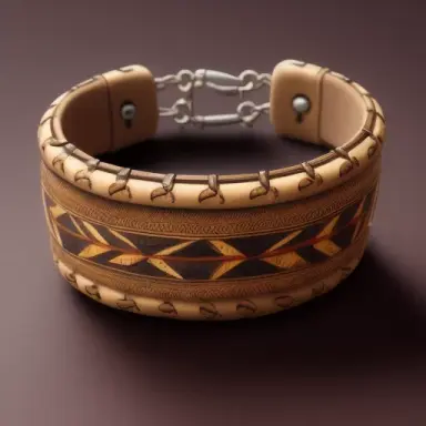 hunt bracelet made of buckskin with hunt painting features, rich details, fine carvings, studio lighting