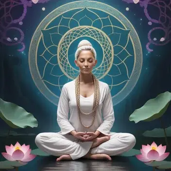 design a thumbnail with sacred kundalini symbols, such as coiled serpents, lotus blossoms, or sacred geometry