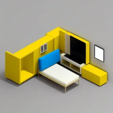 Tiny cute isometric living room in a cutaway box, soft smooth lighting, soft colors, yellow and blue color scheme, soft colors,