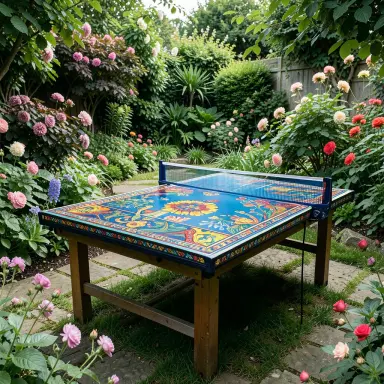 a garden ping pong table folk art