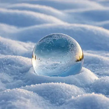 a frozen bubble on snow macro photograph