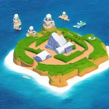 centered isometric detailed island in the sky containing 3d hero 3d cows and portals, soft smooth lighting, soft colors, 20mm le