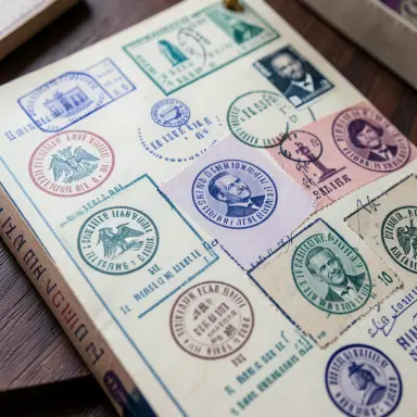 a passport full of stamps screen print close up
