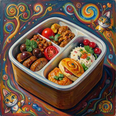 a bento box close up surrealist painting