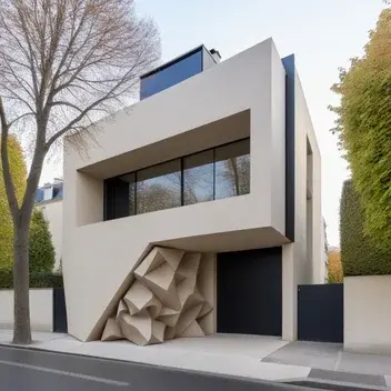 modern house in paris with a sculpture of tadashi kawamata on the outside facade