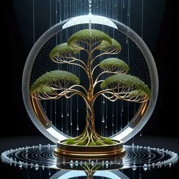 (photography)(leonardo da vinci)a rain drop,fibonacci sequence,a robotic liquid platinum tree,infinity mirror,stardust arabesque Copie