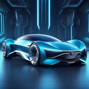 Create an engaging website banner image featuring a futuristic car at its center. This car should embody the cutting edge features