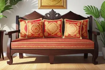 detailed khmer thai wooden sofa with angkor style, ultra detailed vector f