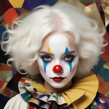 clown makeup and white hair, dark fantasy digital art, inspired by cornelis bisschop