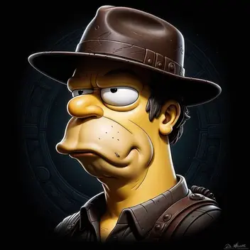 detailed homer simpson, against a black background, concept art by Dan Mumford, by Jim Burns, featured on deviant art, as indian