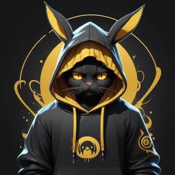 cartoon character of a person with a hoodie , in style of cytus and deemo, ork, gold chains, realistic anime cat, dripping black