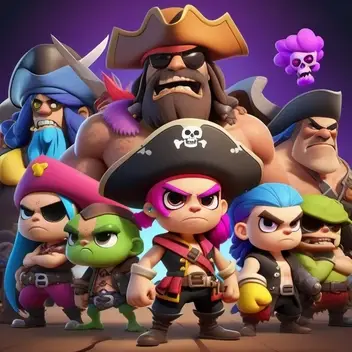 an entire crew of half humans and half monsters pirates, 6k, studio quality, masterpiece, Brawl Stars style