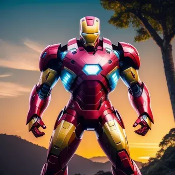 Iron Man, Arnold Tsang, Toru Nakayama, Masterpiece, Studio Quality, 6k , toa, toaair, 1boy, glowing, axe, mecha, science fiction