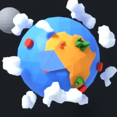 a plane flying over planet low poly