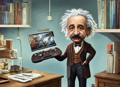 albert einstein gamepad laboratory office artwork stablediffusion 016478